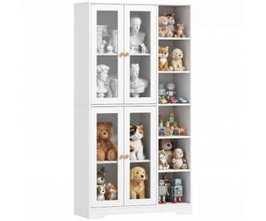 HOMCOM Buffet Haut Cuisine, vaisselier vitrine avec 4 Portes à Fermeture Douce en Verre trempé, étagères réglables et 6 Compartiments Ouverts, Meuble de Rangement pour Salon, Salle à Manger, Blanc