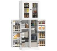 HOMCOM Buffet haut cuisine, vaisselier vitrine en acrylique, 4 portes, 10 compartiments, 8 porte-racks, 60 x 40 x 162 cm, blanc