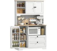 HOMCOM Buffet Haut de Cuisine 162 cm, Meuble de Rangement avec 2 placards, 2 tiroirs, Porte-épices, Passe-câbles, étagères réglables, Plateau pour Micro-Ondes, Porte-Tasses, pour Salle à