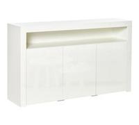 Buffet LED 3 placards avec étagère et grande niche blanc laqué