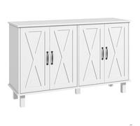 Buffet 4 Portes 2 Étagères Style Rural Chic Poignées Métal Noir Blanc Blanc