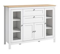 HOMCOM Buffet style classique chic meuble sur pied 2 portes 2 étagères réglables 2 tiroirs coulissants placard 2 portes MDF blanc aspect bois clair