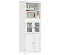 HOMCOM Armoire de Cuisine Buffet Cuisine vaisselier Meuble de Rangement avec 2 niches, 2 placards avec 4 Portes Dont 2 Portes vitrées, étagère réglable - dim. 60I x 30P x 162H cm Blanc