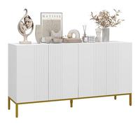HOMCOM Buffet menuble de Rangement Design Contemporain Graphique 2 placards Porte étagères réglables en Bois Blanc métal doré
