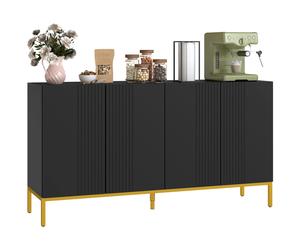 HOMCOM Buffet menuble de rangement design contemporain graphique 2 placards porte étagères réglables en bois noir métal doré