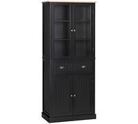 HOMCOM Buffet Meuble Cuisine Rangement Armoire de Cuisine 4 Portes Dont 2 Portes vitrées et 1 tiroir Hauteur 182,5 cm avec étagères réglables - Noir