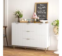 HOMCOM Buffet meuble cuisine rangement avec 3 tiroirs, étagères réglables, placards à portes cannelées, 120 x 40 x 90 cm, blanc