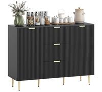 HOMCOM Buffet Meuble Cuisine Rangement Meuble de Rangement avec 3 tiroirs, étagères réglables, placards à Portes cannelées et Pieds en métal, Buffet Salle à Manger et Salon, 120 x 40 x 90 cm, Noir