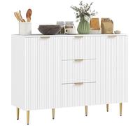 HOMCOM Buffet Meuble Cuisine Rangement Meuble de Rangement avec 3 tiroirs, étagères réglables, placards à Portes cannelées et Pieds en métal, Buffet Salle à Manger et Salon, 120 x 40 x 90 cm, Blanc