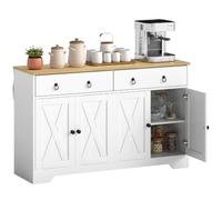 HOMCOM Buffet Meuble de Rangement 2 Placards 121L x 37l x 75H cm Blanc | Armoire de Cuisine, Style Rural, 2 Tiroirs, Étagères à Hauteurs Réglables
