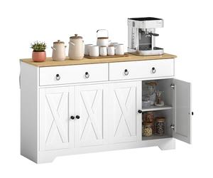 HOMCOM Buffet Meuble de Rangement Armoire de Cuisine Style Rural 2 tiroirs et 2 placards avec étagères à hauteurs réglables - dim. 121L x 37l x 75H cm Blanc