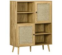 HomCom Buffet haut en bois et cannage – 2 portes, 4 cases – 90L x 32,5l x 120H cm
