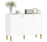 HOMCOM Buffet, Meuble de Rangement, avec 2 Placard, étagères Ajustables, 3 Portes à Lignes sculptées, Pieds dorés en Acier, Blanc
