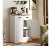 HOMCOM Buffet, meuble de rangement avec 2 portes, 2 tiroirs et étagère réglable, 68,6 x 35 x 90,3 cm, bois naturel et blanc