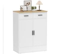 HOMCOM Buffet, Meuble de Rangement avec 2 Portes, 2 tiroirs et étagère réglable, Style Moderne, Buffet Salle à Manger, Cuisine et Salon, 68,6 x 35 x 90,3 cm, Effet Bois Naturel et Blanc