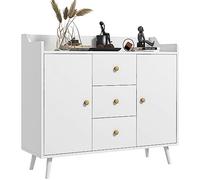 HOMCOM Buffet, Meuble de Rangement avec 2 Portes, 3 tiroirs et Pieds en Bois Massif, Style Moderne, Buffet Salle à Manger, Cuisine et Salon, 90 x 32 x 80 cm, Blanc