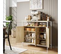 HOMCOM Buffet, meuble de rangement avec 3 portes, compartiment ouvert et 4 étagères réglables, 100 x 35 x 88 cm, bois naturel