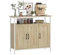 HOMCOM Buffet, meuble de rangement avec 3 portes, compartiment ouvert et 4 étagères réglables, cadre en métal, style industriel, buffet salle à manger, cuisine et salon, 100 x 35 x 88 cm, bois naturel