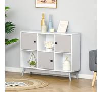 HOMCOM Buffet, meuble de rangement avec 3 portes et 3 compartiments ouverts, pieds en bois de pin, 96x30x75cm, blanc et gris