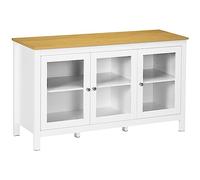 Buffet bas style classique chic - 3 portes vitrine verre, 2 étagères réglables - verre MDF panneaux blanc aspect bois clair