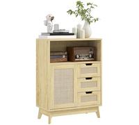 HOMCOM Buffet Meuble de Rangement avec 3 tiroir Placard étagère réglable sur Trois Niveaux Patins antidérapants pour Salon, Cuisine 60 x 30 x 81 cm Bois Naturel