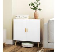 HOMCOM Buffet meuble de rangement avec poignées en bambou étagère ajustable base surélevée 76 x 41,2 x 74 cm blanc bois naturel