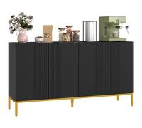 HOMCOM Buffet menuble de rangement design contemporain graphique 2 placards porte étagères réglables en bois noir métal doré