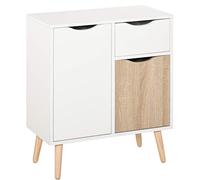 HomCom Meuble de rangement design scandinave, 2 placards, tiroir coulissant, pieds bois massif pin
