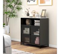 HOMCOM Buffet meuble de rangement plateau aspect marbre et double porte grillagée, 86 x 40 x 90 cm, blanc et noir