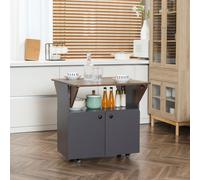 HOMCOM Buffet Mobile Pliant, deux côtés de table pliables, compartiment du coffret, 4 roulettes, Gris clair + Marron foncé, 70 x 83 x 75 cm