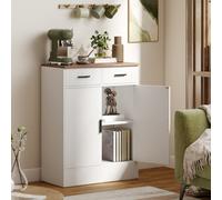 HOMCOM Buffet Moderne 2 Tiroirs et Placard 2 Portes, Étagère Intérieure Réglable, Blanc et Bois