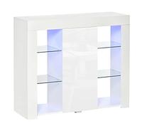 Homcom Buffet moderne avec lumières LED, meuble avec 1 porte de haute luminosité, fermeture à pression, étagères réglables et contrôle à distance, 97 x 35 x 83 cm, blanc