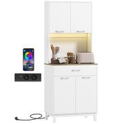 HOMCOM Buffet Moderne avec Lumières LED, Prises Électriques et USB, 2 Armoires et Tiroir, 71x40x180 cm, Blanc