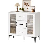 HOMCOM Buffet moderne avec portes à fermeture douce, armoire-buffet avec 3 tiroirs, 2 portes vitrées, étagères réglables, MDF, blanc