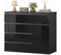 HOMCOM Buffet moderne, buffet de rangement avec 5 tiroirs, étagère réglable, porte Soft-Close, noir laqué