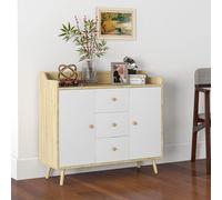 HOMCOM Buffet Moderne en Aggloméré et Bois de Pin avec 3 Tiroirs et 2 Armoires à 2 Niveaux, 90x32x80H cm