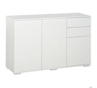HOMCOM Commode buffet meuble de rangement 2 tiroirs coulissants 3 portes étagère réglable panneaux de particules 117 x 36 x 74 cm blanc