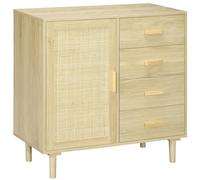 HOMCOM Buffet rotin Meuble de Rangement avec placards à Porte cannage et 4 tiroir, Buffet Salle à Manger, Salon, Chambre, 80 x 38 x 80,5 cm, Effet Bois Naturel