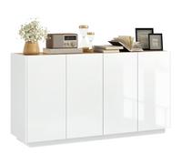 HOMCOM Buffet Salle à Manger avec 4 Portes à Fermeture Douce, étagères réglables, Buffet Cuisine, 140 x 40 x 75 cm, Finition Blanc laqué