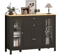 HOMCOM Buffet Salon, 1 Placard Double Porte, 2 Tiroirs, 120x40x90cm, Noir | Meuble de Rangement, 2 Placards à Porte Vitrée, Étagère Réglable, Style Moderne, Buffet Salle à Manger et Cuisine