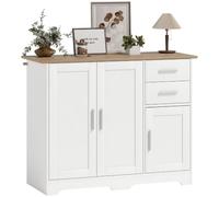 HOMCOM Buffet Salon 2 tiroirs 3 Portes 100 x 40 x 78 cm Blanc Bois Naturel | Meuble de Rangement, Étagère Réglable, Style Contemporain, Buffet Salle à Manger et Cuisine