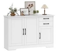 HOMCOM Buffet Salon 3 Portes Étagère Réglable 120 x 38 x 79 cm Blanc | Meuble de Rangement, 2 Tiroirs, Style Moderne, Buffet Salle à Manger et Cuisine
