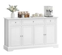 HOMCOM Buffet Salon 3 Tiroirs 4 Portes Fermeture Douce 136x38x80cm Blanc | Meuble de Rangement, Étagères Réglables, Style Moderne, Meuble TV jusqu'à 55", Buffet Salle à Manger et Cuisine