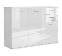 HOMCOM Buffet Salon à Haut Brillance, Meuble de Rangement avec 2 tiroirs, 3 Portes et étagère réglable, Style Contemporain, Buffet Salle à Manger et Cuisine, 106 x 35 x 76 cm, Blanc