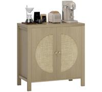 HOMCOM Buffet Salon avec 2 Portes Effet Rotin 75 x 38 x 77 cm Bois Naturel | Meuble de Rangement, Étagère Réglable, Style Bohème, pour Salle à Manger et Cuisine