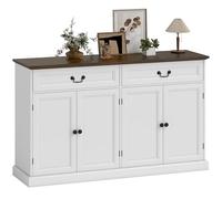 HOMCOM Buffet Salon avec 4 Portes, Meuble de Rangement Plateau épais, 2 tiroirs Silencieux et étagères Ajustables, Style Rustique, Buffet Salle à Manger et Cuisine, 140 x 40 x 85 cm, Blanc et Marron