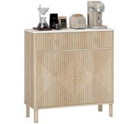 HOMCOM Buffet Salon avec Plateau Effet marbre, Meuble de Rangement cannelé avec 2 tiroirs, 2 Portes et étagère réglable, Style Moderne, Buffet Salle à Manger et Cuisine, 77 x 30 x 80 cm, chêne