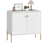 HOMCOM Buffet Salon, Meuble de Rangement avec Double Porte cannelée, étagère réglable, Pieds en Acier, Style Moderne, Buffet Salle à Manger et Cuisine, 80 x 39,1 x 76 cm, Blanc