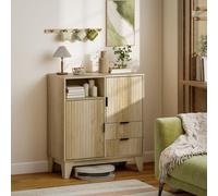 HOMCOM Buffet salon, meuble de rangement, 2 portes, 2 tiroirs, étagère réglable, compartiment ouvert, 80x40x90cm, bois naturel