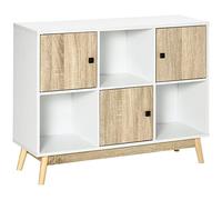 HOMCOM Buffet salon, meuble de rangement 9 cubes avec 3 portes et 3 compartiments ouverts, pieds en bois de pin, style moderne, buffet salle à manger, cuisine et salon, 96 x 30 x 75 cm, blanc, naturel